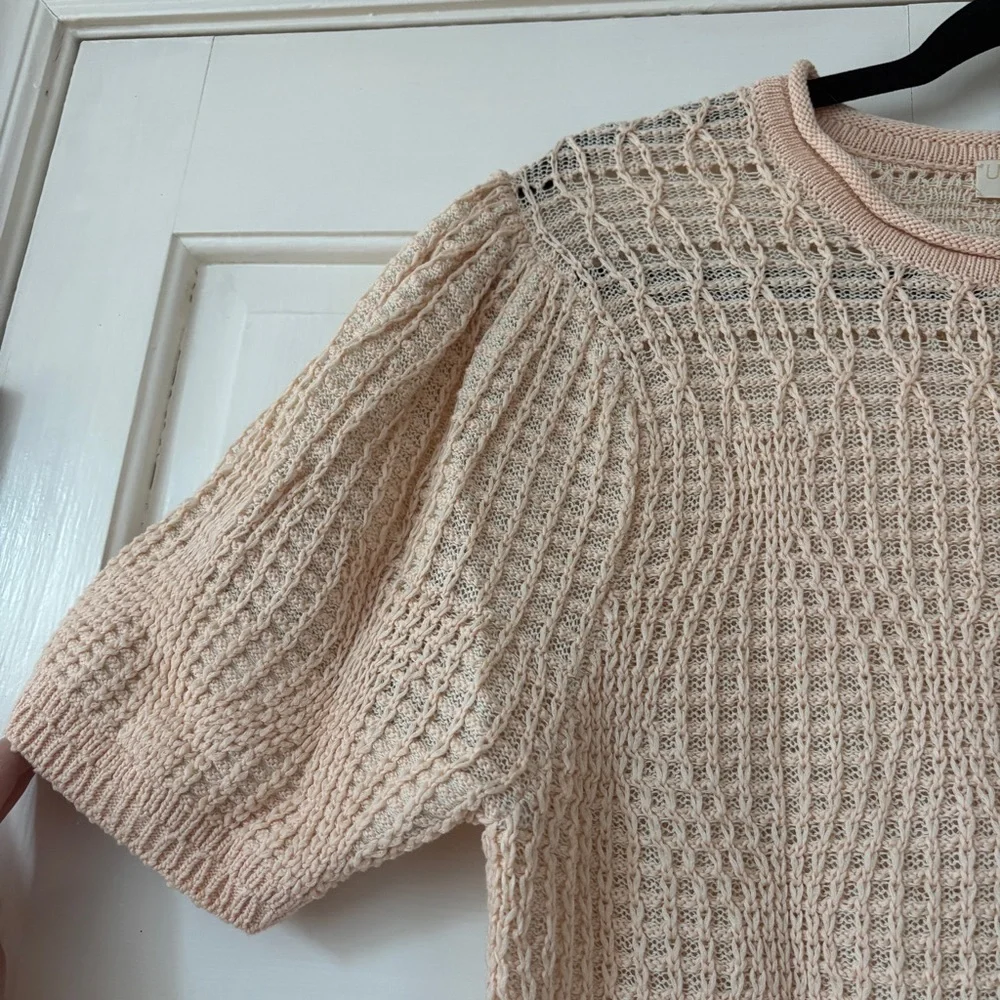 Ulla Johnson Capri Top Crème Knit Cotton Short-Sleeve Top Size Large Puff Sleeve